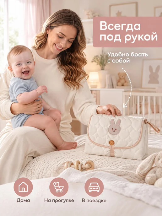 Пеленальный матрас дорожный непромокаемый для ребёнка, розовый, фото 7