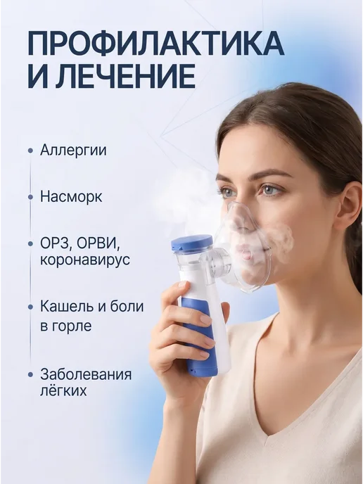 Ингалятор небулайзер портативный детский и взрослый, синий, фото 3