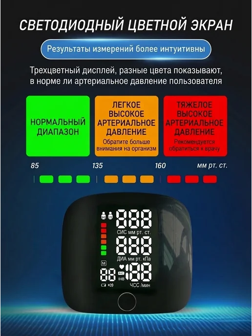 Нет бренда Тонометр на запястье голосовой кастомный, белый, фото 5