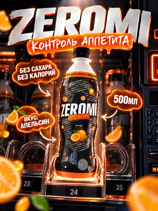 ZEROMI Газировка без сахара с пребиотиками Апельсин 500мл, 500 мл