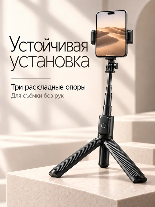 Штатив для телефона монопод напольный с подсветкой 170 см, монопод 100 см, фото 5