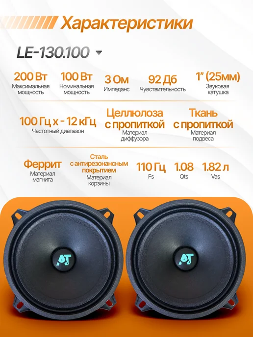 Динамики 13 AUDIO TECHNIK LE-130.100, 3 Ом (пара), голубой, фото 3