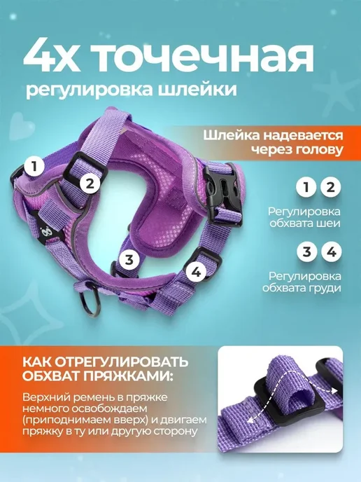 Шлейка для собак и кошек мелких и средних пород с поводком, вариант, фото 6