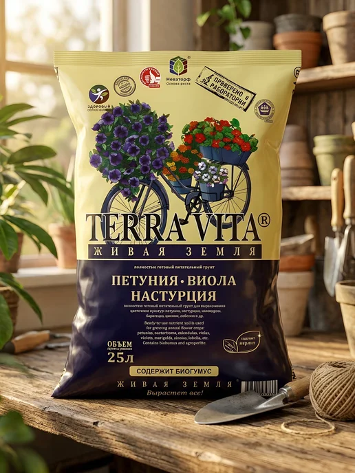 Грунт Живая земля для петуний, виол и настурций, вариант, фото 4
