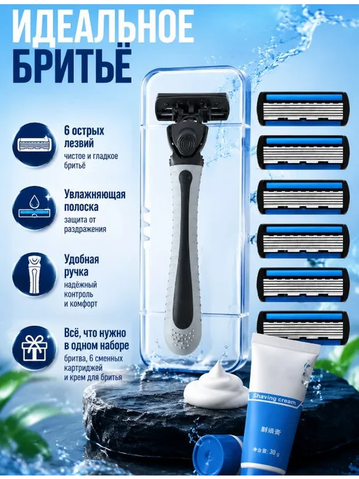 Мужская многоразовая бритва с 6 лезвиями и 6 кассетами, вариант
