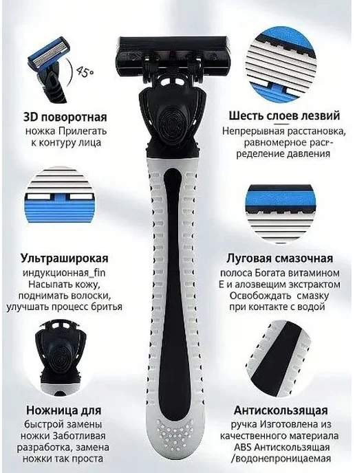 Мужская многоразовая бритва с 6 лезвиями и 6 кассетами, вариант, фото 2
