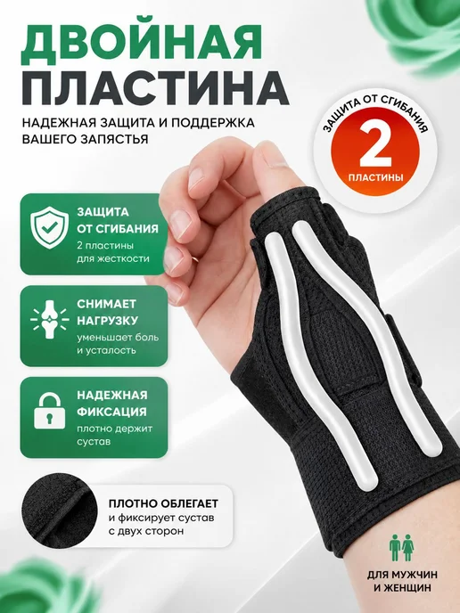 Бандаж на запястье на лучезапястный сустав с фиксацией для, черный, фото 3