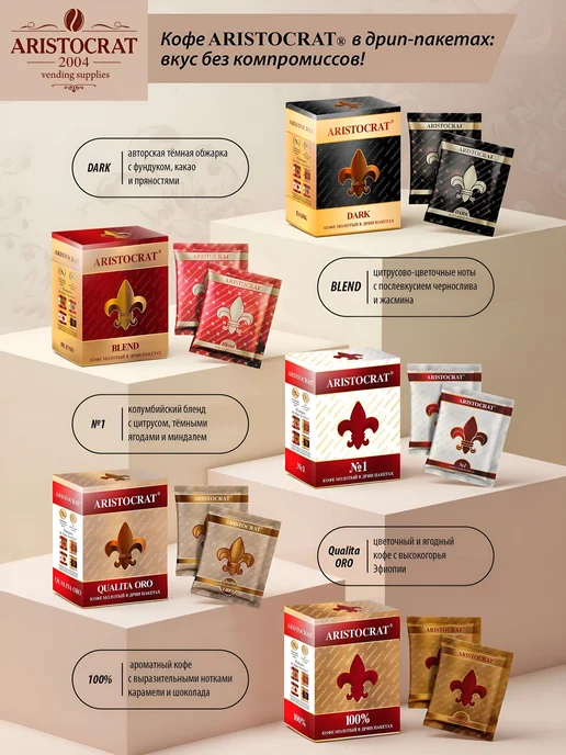 Кофе молотый в дрип-пакетах ARISTOCRAT Qualita ORO 5 штук по, вариант, фото 6