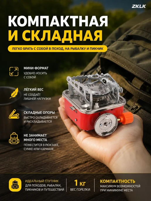 Походная газовая горелка с пьезоподжигом, 1 конфорка, вариант, фото 3