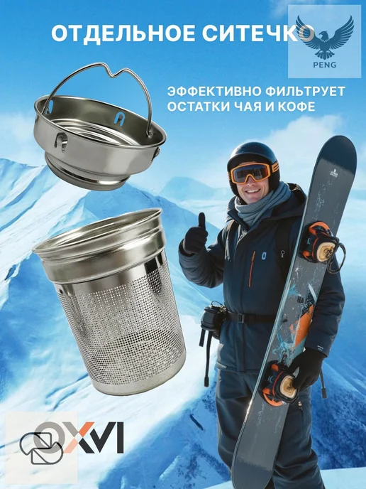 Термостакан пластиковый с колбой и фильтром, 480 мл, 480 мл, фото 7