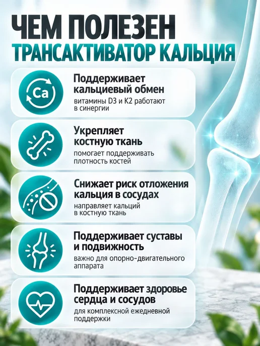 Витамин D3 K2 трансактиватор кальция для костей зубов, вариант, фото 2