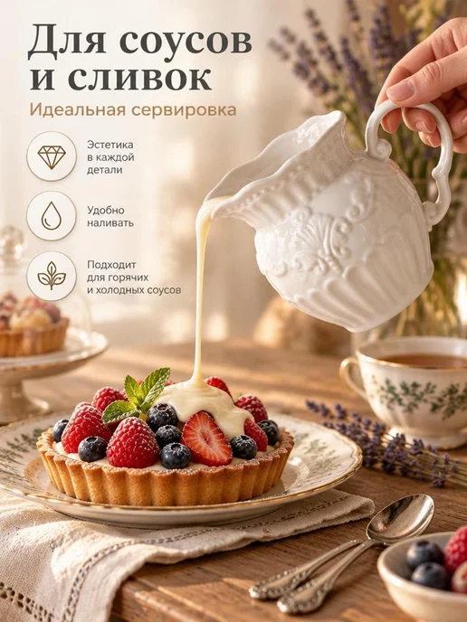 Питчер для молока 450 мл фарфоровый соусник молочник, 450 мл, фото 8