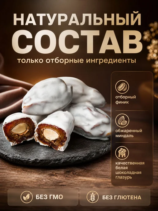 FINDI конфеты финики в белой шоколадной глазури с миндалем, вариант, фото 2