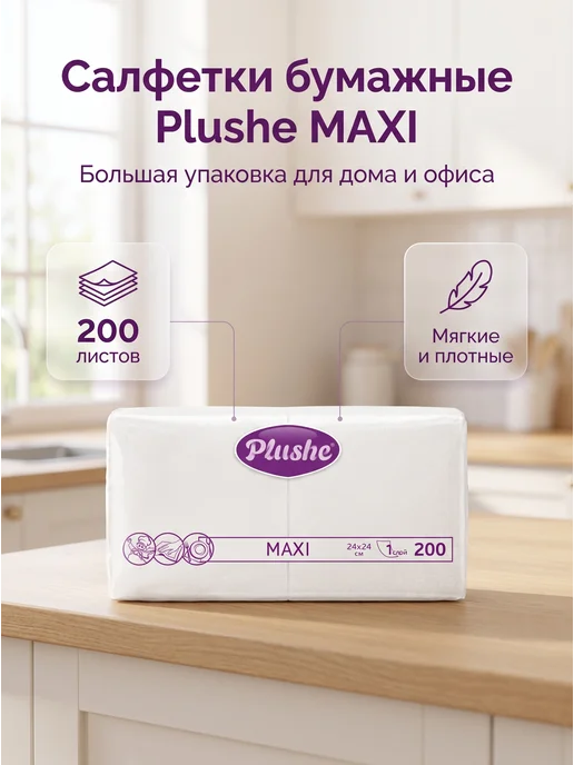 Plushe Салфетки бумажные 200 листов 1 слой, белый