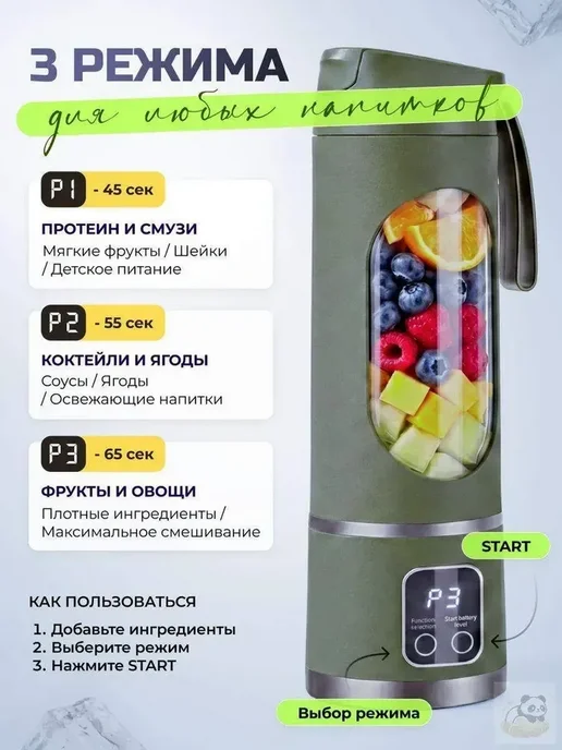 Портативный блендер 7e2b4f1c37ab4bf3acd3, зеленый, зеленый, фото 2