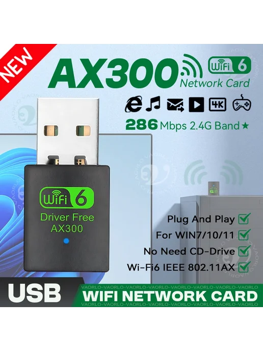 VAORLO Беспроводная сетевая карта Wi-Fi 6 AX300 Model A 2PC, вариант, фото 2