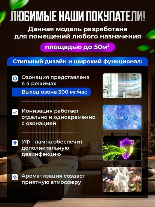 Очиститель воздуха с УФ-лампой, ионизацией и ароматизатором, вариант, фото 3