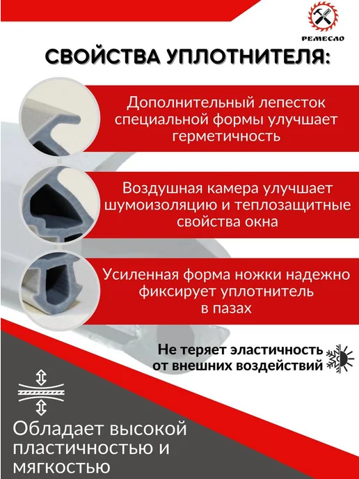 Уплотнитель для окон пвх и дверей пластиковых 10 метров КВЕ, 10 м, фото 2