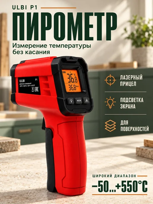Инфракрасный термометр ULBI P1 с подсвеченным экраном, вариант, фото 7