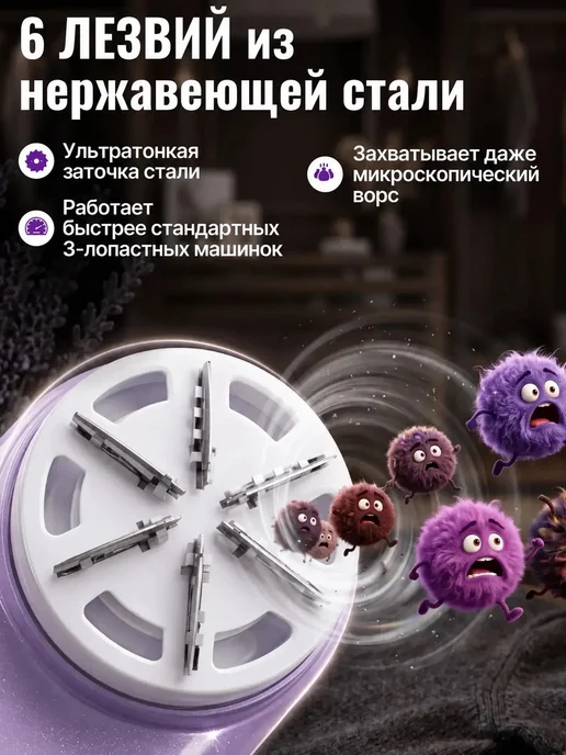 Машинка для удаления катышков на одежде. Миниклинер 3 режима, фиолетовый, фото 2
