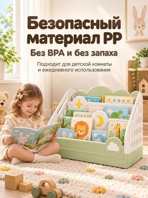 Полка для детских книг напольная, розовая, зеленый, фото 2