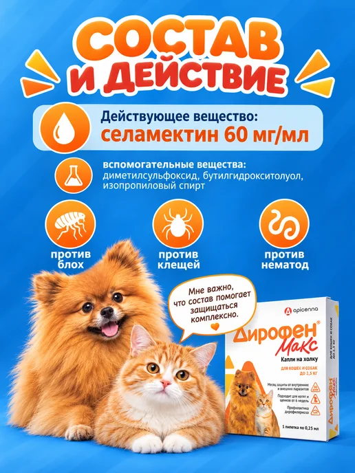 дирофен капли для собак и кошек гельминтов 0,25 мл, 0,25 мл, фото 3