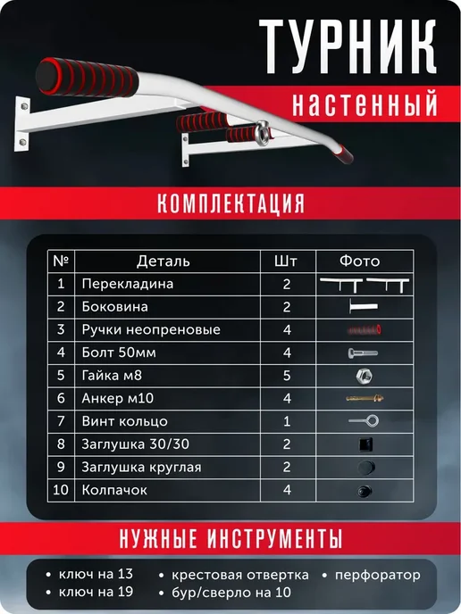 Турник настенный белый 3 хвата Спецназ, компактный, вынос, белый, фото 4