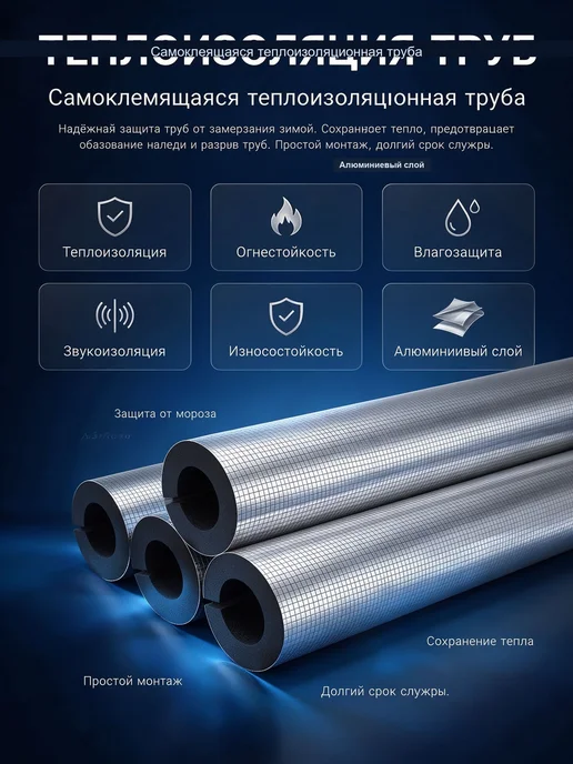Теплоизоляция для труб самоклеящаяся с алюминиевой фольгой, вариант, фото 2
