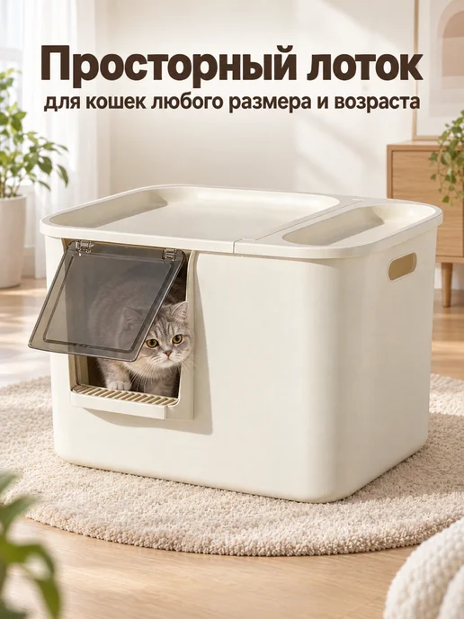 Лоток для кошек закрытый 57×41 см с высоким бортиком, 57x41 см, фото 2