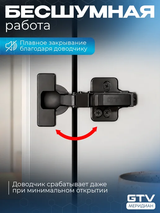GTV Петля мебельная с доводчиком для кухни полунакл. 102° черная, черный, фото 2