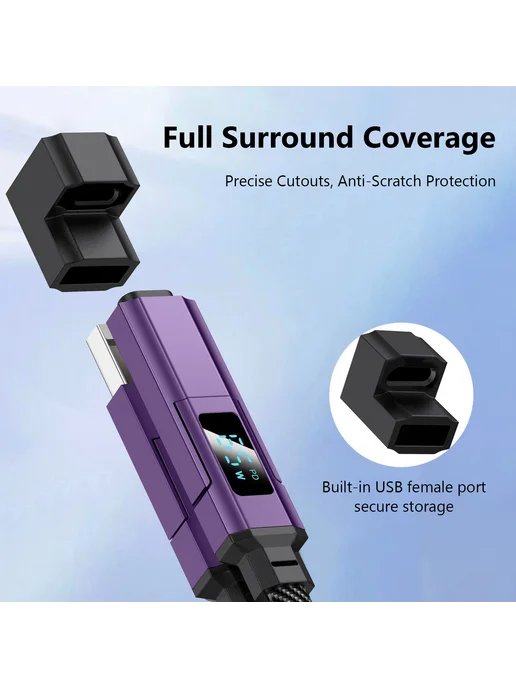 Комплект кабелей 4в1 с дисплеем, Type-C Lightning USB-A, быс, фиолетовый, фото 7