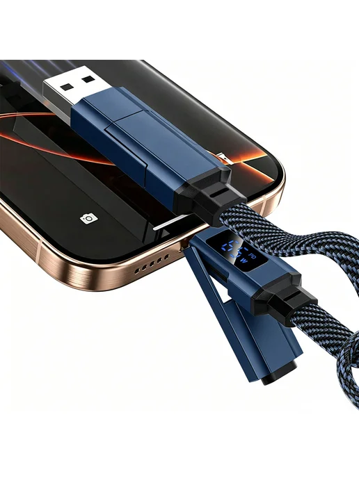 Комплект кабелей 4в1 с дисплеем, Type-C Lightning USB-A, быс, 2 шт, 65 Вт