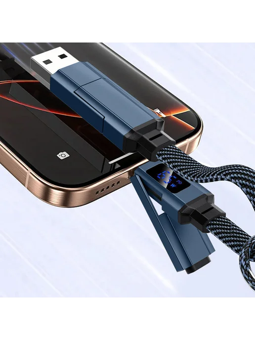 Комплект кабелей 4в1 с дисплеем, Type-C Lightning USB-A, быс, 2 шт, 65 Вт, фото 5