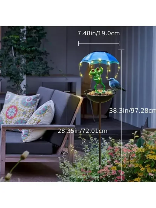 Кормушка для птиц солнечная Лягушка с подсветкой для сада, зеленый, фото 5