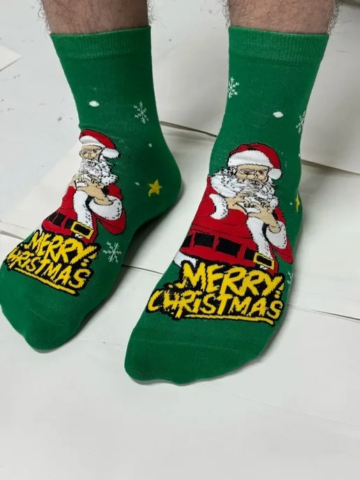 носки новогодние набор 10 пар с Дедом Морозом подарочные, синий, фото 8