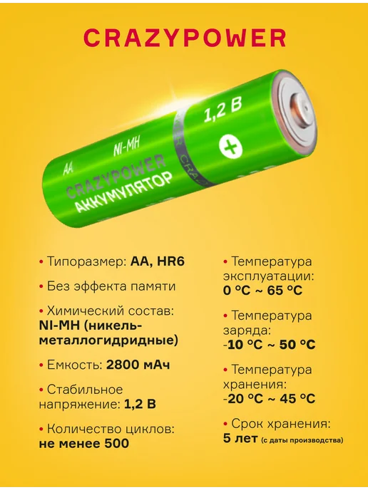 Аккумуляторные батарейки AA Ni-MH, 2800 мА·ч, 4 шт, 4 шт, фото 3