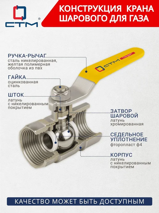 Кран газовый 12", шаровый, Ручкарычаг, резьба Внутренняя, серый, фото 2