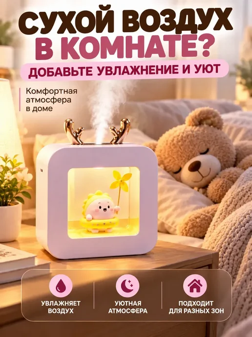 Apu6 Увлажнитель воздуха мини ультразвуковой с ночником, фиолетовый