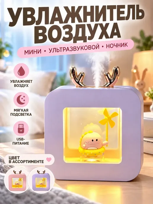 Apu6 Увлажнитель воздуха мини ультразвуковой с ночником, фиолетовый, фото 2
