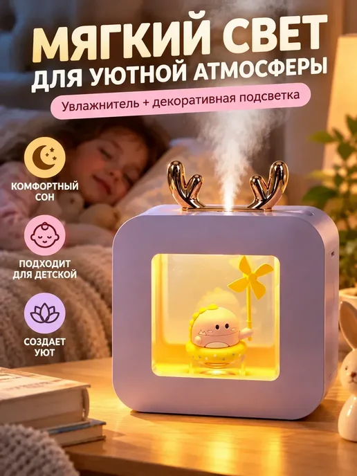 Apu6 Увлажнитель воздуха мини ультразвуковой с ночником, фиолетовый, фото 3