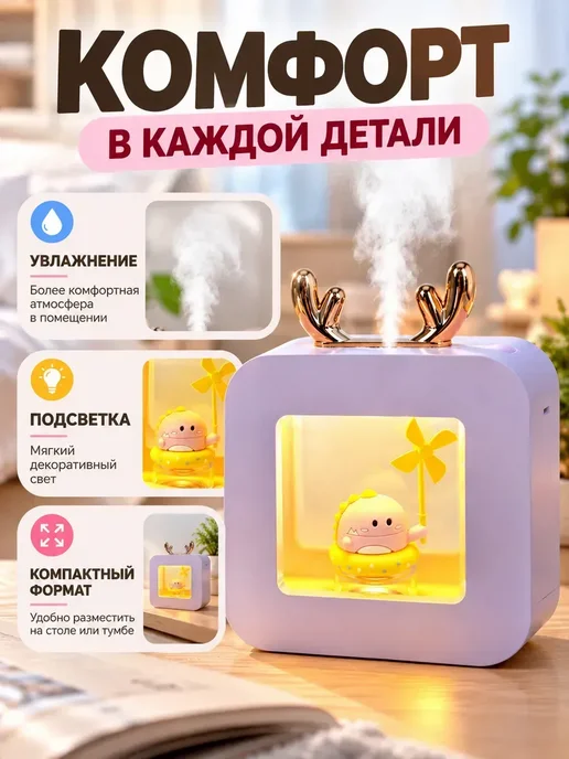 Apu6 Увлажнитель воздуха мини ультразвуковой с ночником, фиолетовый, фото 4