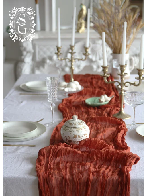 Secret Garden decor Скатерть-дорожка на стол сервировочная, праздничная, оранжевый, фото 3