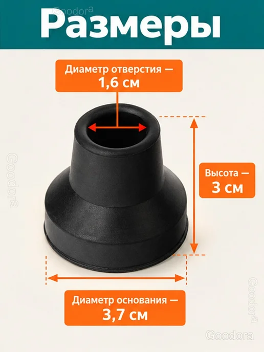 Резиновый наконечник для трости и костыля 16 мм, черный, фото 3