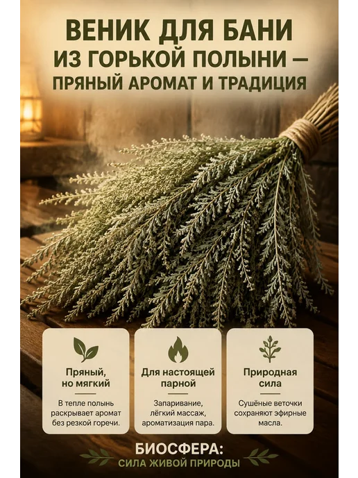 Веник для бани из горькой полыни сушёный, ароматный, для, вариант, фото 3