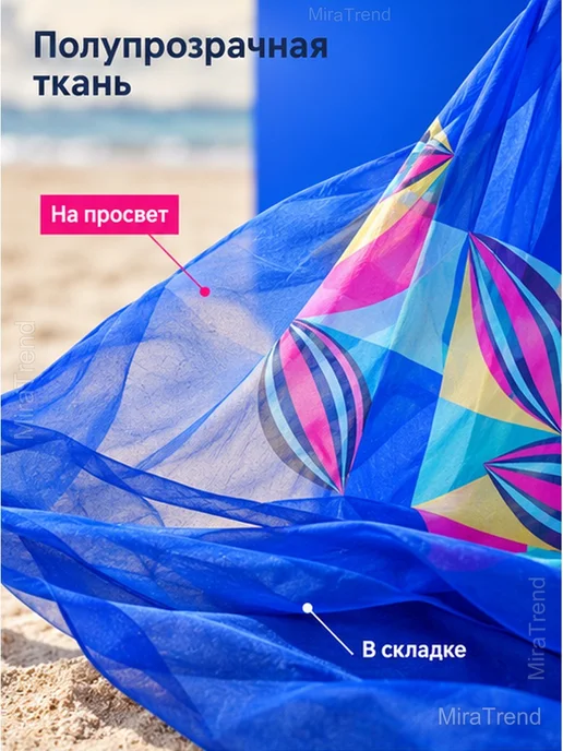 Парео женское пляжное с геометрическим принтом, синий, фото 3