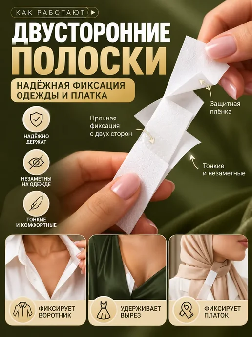 мот2 Двусторонние клеевые полоски для фиксации одежды 35 пар, белый, фото 2