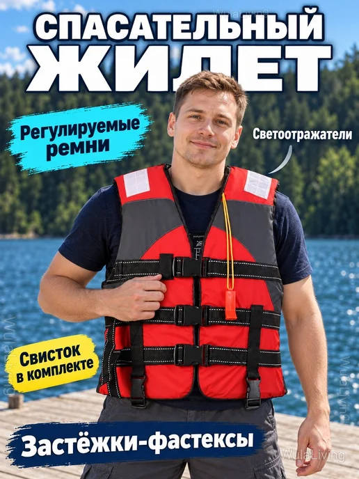 Спасательный жилет для рыбалки до 100 кг со свистком, 100 кг