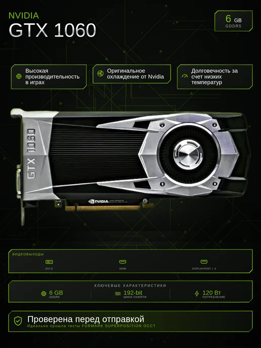 Видеокарта NVIDIA GeForce GTX 1060 6G игровая для компьютера, 6 ГБ