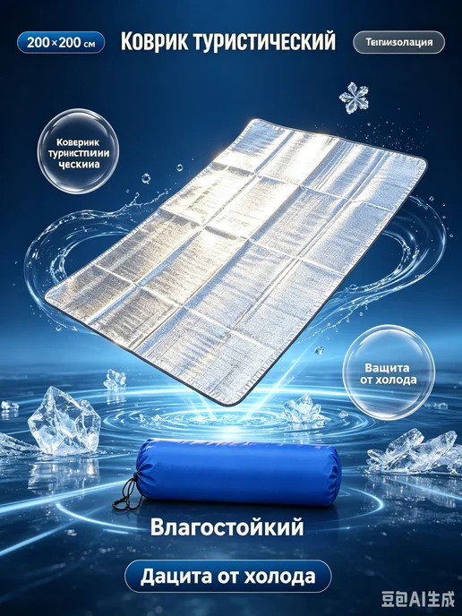 Коврик туристический 200x200 для пикника и рыбалки, коврик и, 200x200, фото 5