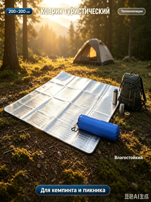 Коврик туристический 200x200 для пикника и рыбалки, коврик и, 200x200, фото 7